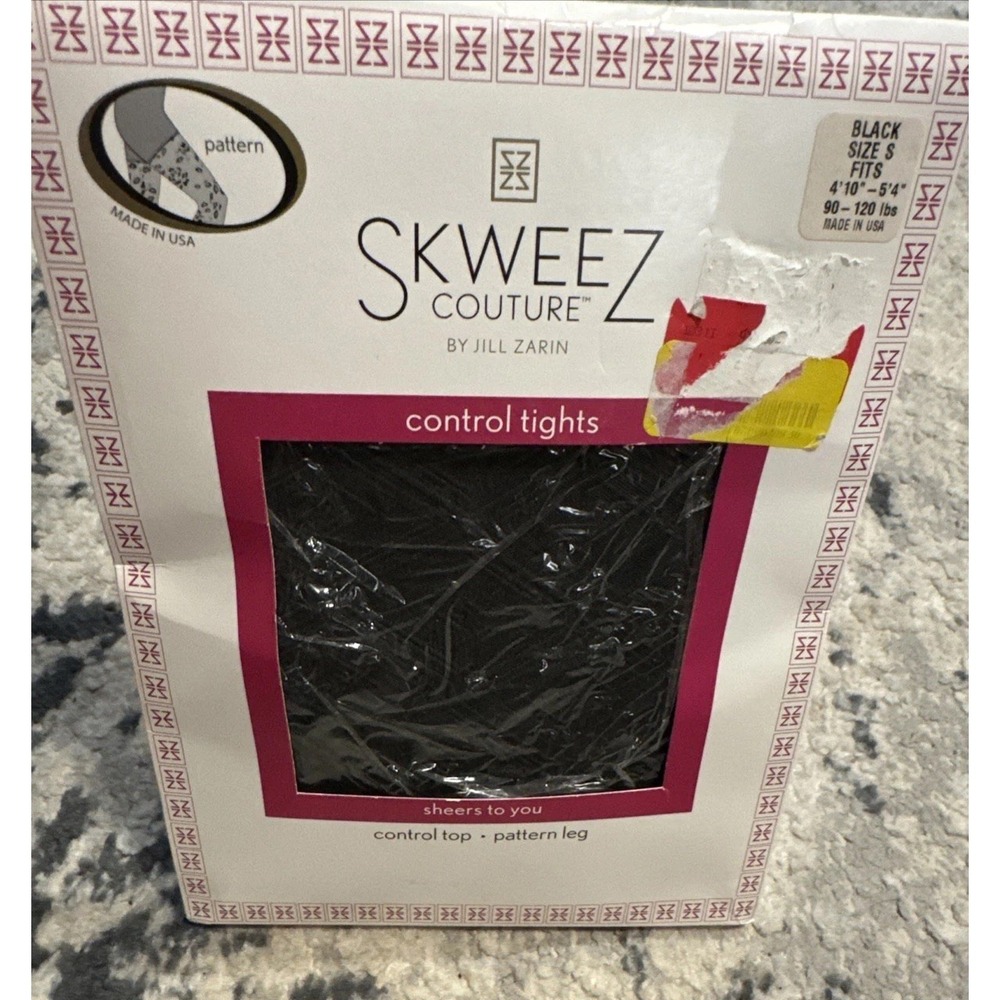 NIP Skweez Couture Black Control Top Pattern Leg Control Tights Size A